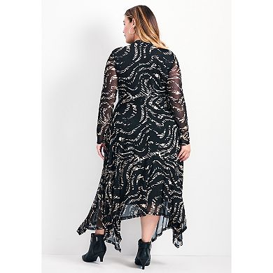 Avenue Women's Plus Size Mere Mesh Printed High Neck Dress