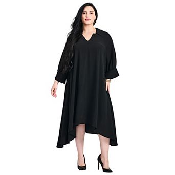 Avenue Women's Plus Size Parker Hanky Hem Collared Dress