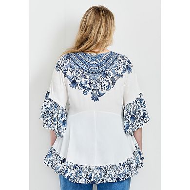 Avenue Women's Plus Size Frankie Frill Detail Tunic