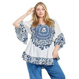 Avenue Women's Plus Size Frankie Frill Detail Tunic