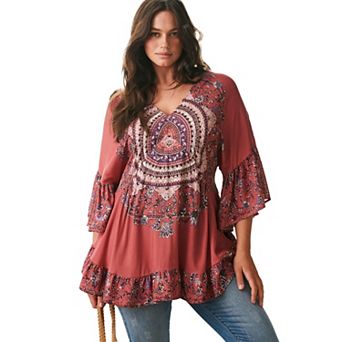 Avenue Women's Plus Size Frankie Frill Detail Tunic