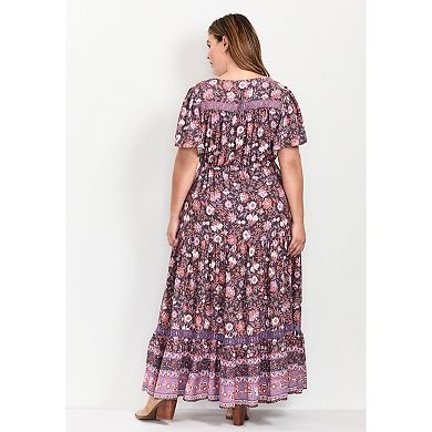 Avenue Women's Plus Size Emmy Placement Print Maxi Dress