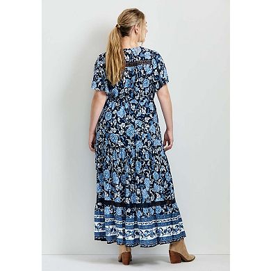 Avenue Women's Plus Size Emmy Placement Print Maxi Dress