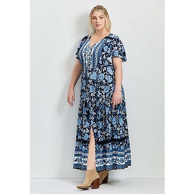 Avenue Women's Plus Size Emmy Placement Print Maxi Dress