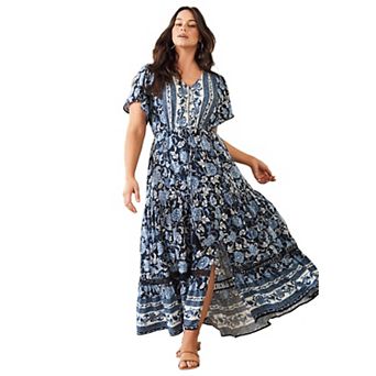 Avenue Women's Plus Size Emmy Placement Print Maxi Dress