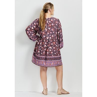 Avenue Women's Plus Size Livvy Boho Border Print Mini Dress