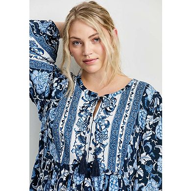 Avenue Women's Plus Size Livvy Boho Border Print Mini Dress