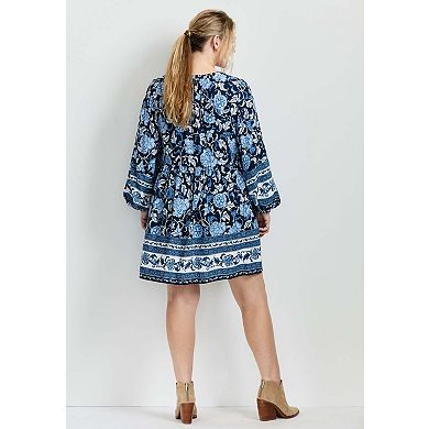 Avenue Women's Plus Size Livvy Boho Border Print Mini Dress