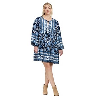 Avenue Women's Plus Size Livvy Boho Border Print Mini Dress