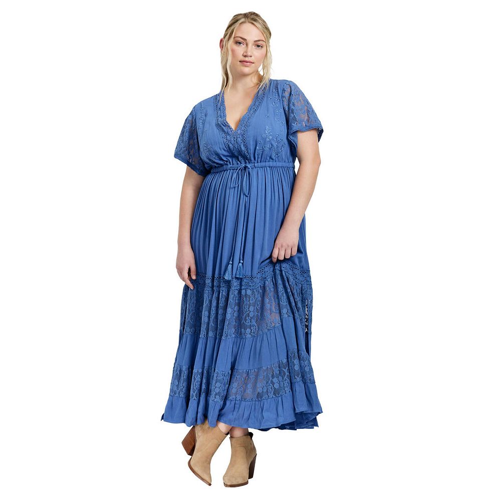 plus size lace maxi dress PrettyLittleThing Sage Green Strappy Long Sleeves And Cinched Waist City Chic Plus Size Arielle