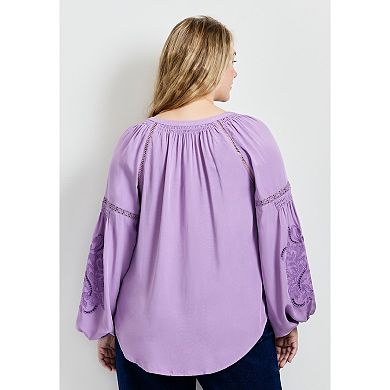 Avenue Women's Plus Size Embroidered Peasant Blouse