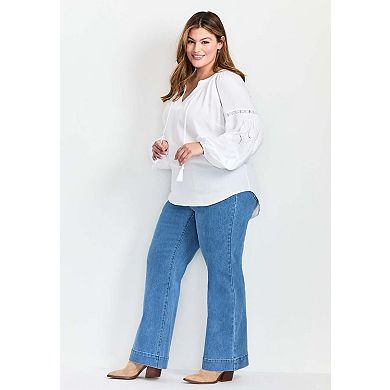 Avenue Women's Plus Size Embroidered Peasant Blouse