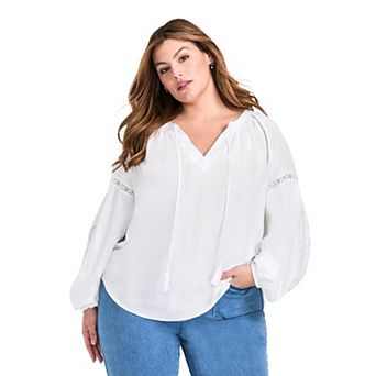 Avenue Women's Plus Size Embroidered Peasant Blouse
