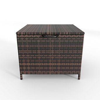 80 Gallon Waterproof PE Rattan Outdoor Storage Box with Handles and Wheels for Garden & Pool