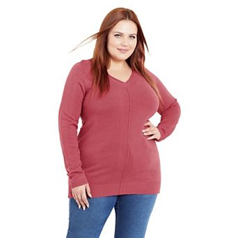 Avenue Women's Plus Size V Neck Sweater