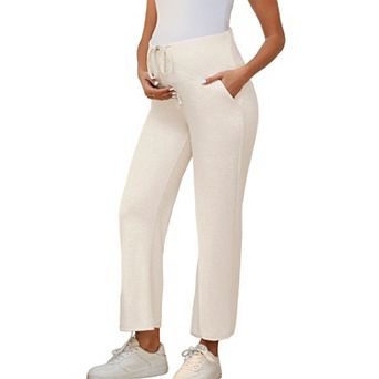 Women Maternity Lounge Pants Over Belly Wide Leg Casual High Waisted Lounge Pants With Pockets