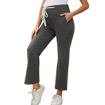 Women Maternity Lounge Pants Over Belly Wide Leg Casual High Waisted Lounge Pants With Pockets