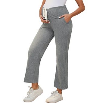 Women Maternity Lounge Pants Over Belly Wide Leg Casual High Waisted Lounge Pants With Pockets