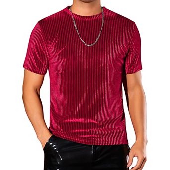 Velvet T-Shirts for Men Crew Neck Short Sleeve Tee Tops Disco Velour T Shirts