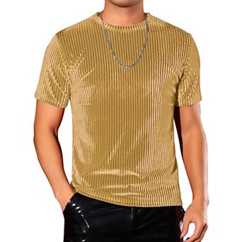 Velvet T-Shirts for Men Crew Neck Short Sleeve Tee Tops Disco Velour T Shirts
