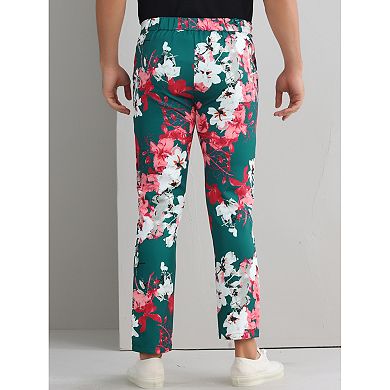 Floral Printed Pants for Men Contrasting Colors Flat Front Flower Pattern Dress Pants