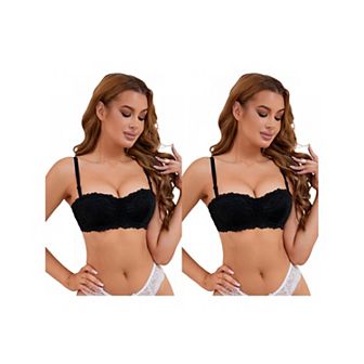 2 Packs Women's Lace Underwired Balconette Adjustable Straps Padded Tube Bras