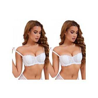 2 Packs Women's Lace Underwired Balconette Adjustable Straps Padded Tube Bras