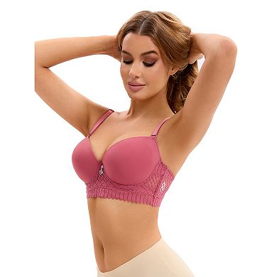 3 Packs Women's Lace Trim Push Up Underwire Bras Adjustable Straps Plus Cup Size Underwears