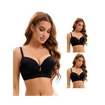 3 Packs Women's Lace Trim Push Up Underwire Bras Adjustable Straps Plus Cup Size Underwears