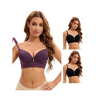 3 Packs Women's Lace Trim Push Up Underwire Bras Adjustable Straps Plus Cup Size Underwears