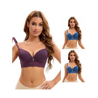 3 Packs Women's Lace Trim Push Up Underwire Bras Adjustable Straps Plus Cup Size Underwears