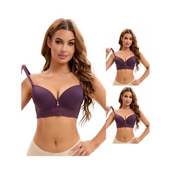 3 Packs Women's Lace Trim Push Up Underwire Bras Adjustable Straps Plus Cup Size Underwears