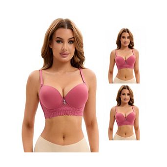 3 Packs Women's Lace Trim Push Up Underwire Bras Adjustable Straps Plus Cup Size Underwears