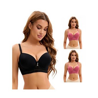 3 Packs Women's Lace Trim Push Up Underwire Bras Adjustable Straps Plus Cup Size Underwears
