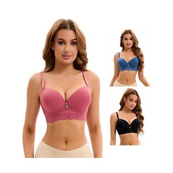 3 Packs Women's Lace Trim Push Up Underwire Bras Adjustable Straps Plus Cup Size Underwears
