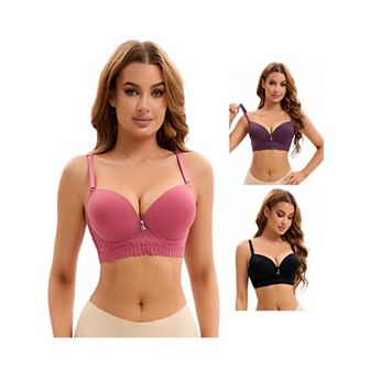 3 Packs Women's Lace Trim Push Up Underwire Bras Adjustable Straps Plus Cup Size Underwears