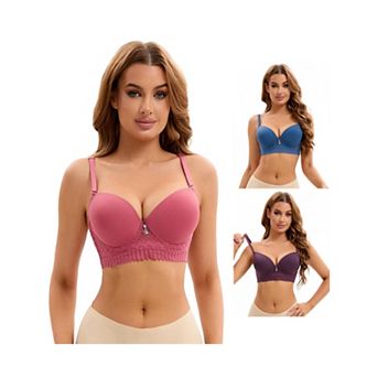 3 Packs Women's Lace Trim Push Up Underwire Bras Adjustable Straps Plus Cup Size Underwears