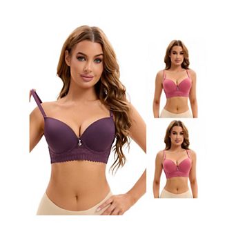 3 Packs Women's Lace Trim Push Up Underwire Bras Adjustable Straps Plus Cup Size Underwears
