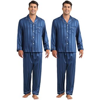 Men's Sleepwear Long Sleeve Tops and Pants 2 Sets Striped Satin Pajamas