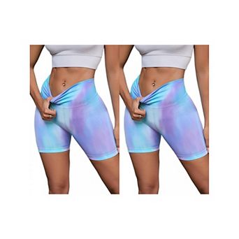 2 Packs Women's High Waist Tie Dye Biker Shorts Tummy Control Workout Running Thigh Slimmer