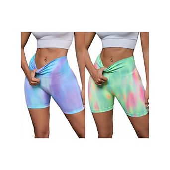 2 Packs Women's High Waist Tie Dye Biker Shorts Tummy Control Workout Running Thigh Slimmer