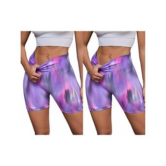 2 Packs Women's High Waist Tie Dye Biker Shorts Tummy Control Workout Running Thigh Slimmer