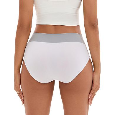 3 Packs Women's Color-Block No Trace Underwear Mid-Waisted Full Coverage Briefs