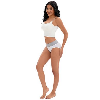 3 Packs Women's Color-Block No Trace Underwear Mid-Waisted Full Coverage Briefs