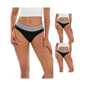 3 Packs Women's Color-Block No Trace Underwear Mid-Waisted Full Coverage Briefs
