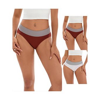 3 Packs Women's Color-Block No Trace Underwear Mid-Waisted Full Coverage Briefs