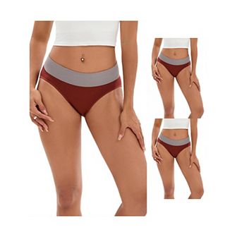 3 Packs Women's Color-Block No Trace Underwear Mid-Waisted Full Coverage Briefs