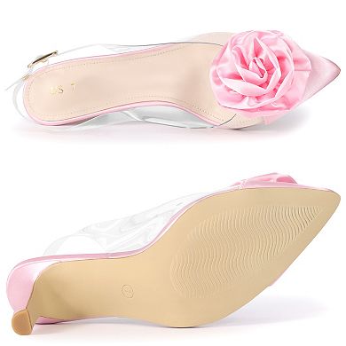 Women's Clear Flower Stiletto Heel Sandals Pointed Toe Slingback Pumps