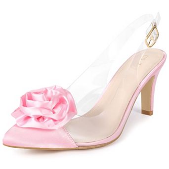Women's Clear Flower Stiletto Heel Sandals Pointed Toe Slingback Pumps