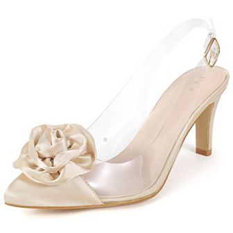 Women's Clear Flower Stiletto Heel Sandals Pointed Toe Slingback Pumps